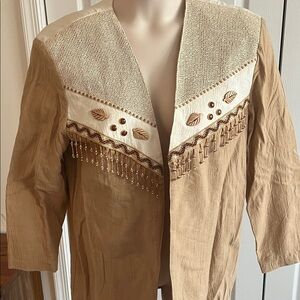 Chic Tan Women's Open Front Jacket with Embellishments